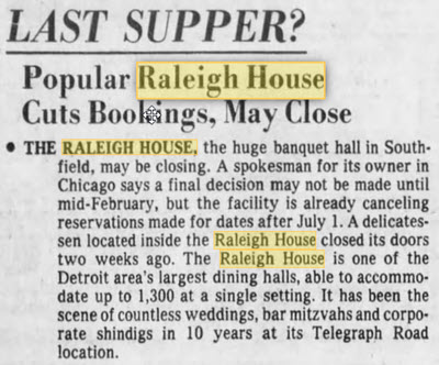 The Raleigh House - ARTICLE FROM JAN 1978 ABOUT POSSIBLE CLOSING